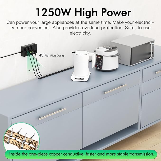 Power Strip with USB, HITRENDS 6 Ft Surge Protector Flat Plug Extension Cord with 8 Outlets 3 USB Ports & 3 Type-C Port (5V/3A), Outlet Extender for Home Office,Black