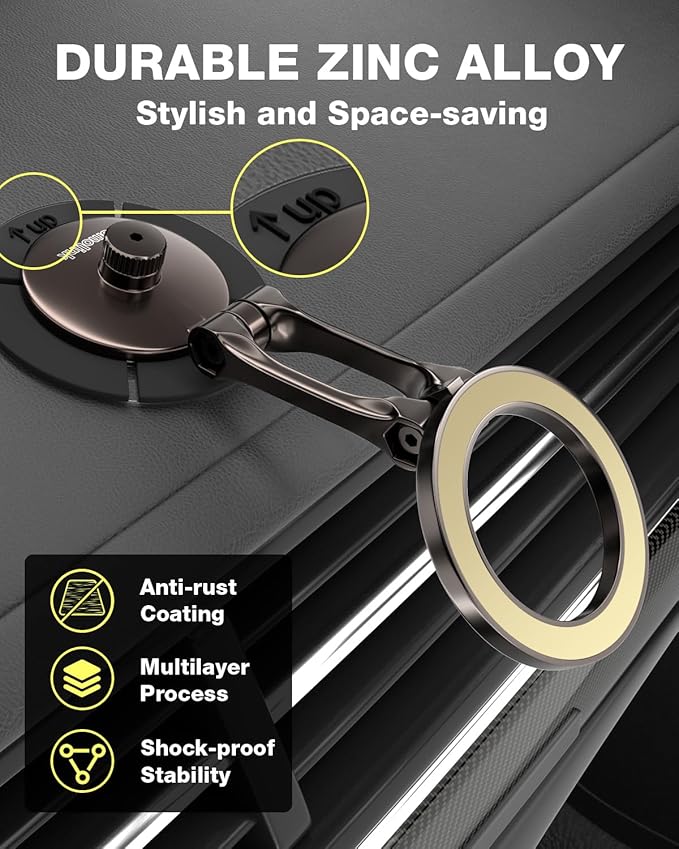 Smolink Tesla Phone Mount, All Metal Strong Magnet Magnetic Phone Holder for Car Dashborad and Tesla Model 3/Y/S/X, Foldable Hidden for MagSafe Car Mount Fit for iPhone All Phones, Beige