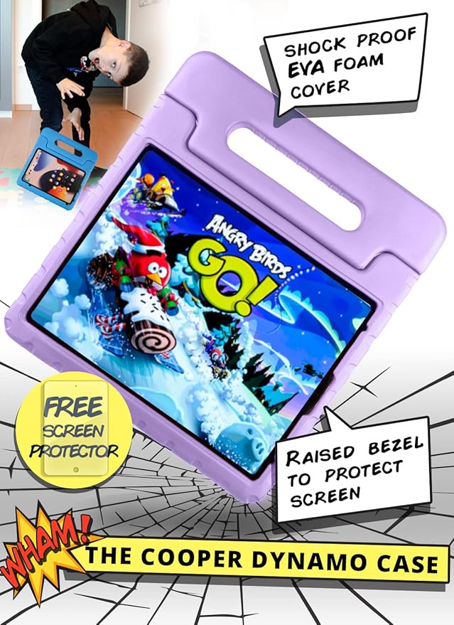 Cooper Dynamo iPad Pro 12.9 Case for Kids for iPad Pro 12.9 6th Generation Case (2022), Also Fits 5th-4th-3rd Gen (2021, 2020, 2018) | Rugged Foam, Magic Handle, Stand, Pencil Holder (Violet)