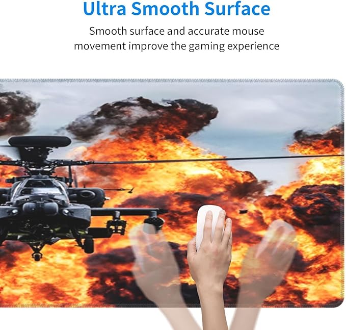 Attack Helicopter Mouse Pad, Aircraft Airplane Large Big Gaming Mouse Pad Desk Pad, Mousepad with Non-Slip Rubber Base, Extended XXL Mouse Mat for Computer Laptop Office Accessories