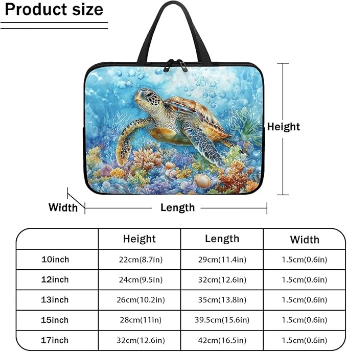 13 Inch Turtle Pattern Laptop Sleeve, Laptop Cover Computer Tablet Carrying Case with Handle, Lightweight Waterproof Tote Bags Notebook Sleeves for Men Women