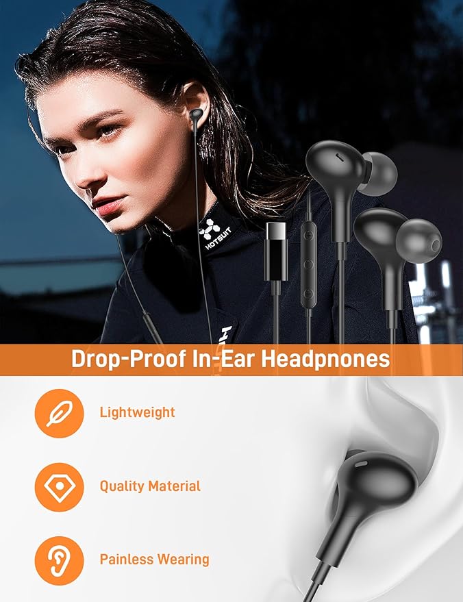 iMangoo for Apple USB C Wired Headphones, Hi-Fi Sound Corded Earbuds, Ergonomic Small in Ear Buds for iPhone 17 Pro Max/17e/16 Plus/16e/15, for Samsung S26/S25 Ultra/for Pixel Type C Earphones Black