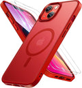 Miracase Magnetic for iPhone 14 Case 6.1 inch (Compatible with MagSafe)（with 2X Screen Protectors） Military-Grade Protection, Anti-Fingerprint Translucent Matte Phone Case Cover, Red