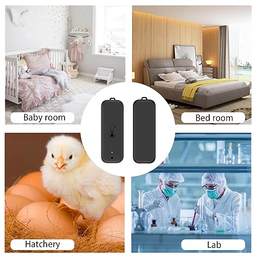 WiFi Hygrometer Thermometer Sensor, Wireless Smart Temperature Humidity Monitor with Remote App Notification Alert, for Home, Greenhouse Black (2 Pack)