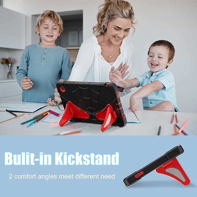 AKABEILA Compatible with Samsung Galaxy Tab A7 Lite 8.7 inch T225/T220(2021) Tablet Case，Lightweight Shockproof Rugged Protective Cover with Kickstand for Kids Children Boys Babies Black Red