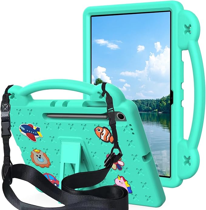 AKABEILA Compatible with Samsung Galaxy Tab A11+ 2025 Tablet Case, Kids Friendly Universal Lightweight Shockproof Protective Case with Shoulder Strap & Stand Handle Mint Green