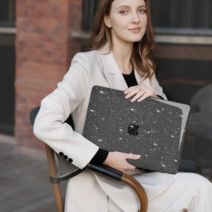 MOSISO Compatible with MacBook Air 15 inch Case M5 2026 M4 2025 M3 2024 M2 2023 A3448 A3241 A3114 A2941, Sparkly Glitter Plastic Hard Shell&Keyboard Cover&Screen Film&Webcam Cover&Type C, Black