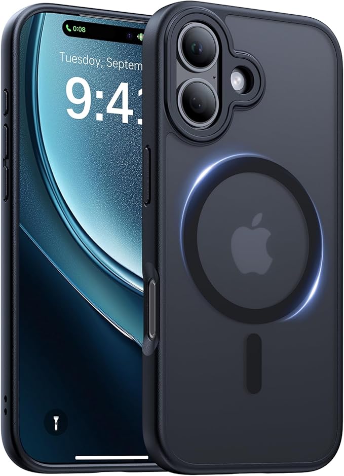 Magnetic for iPhone 17 Case,[Anti-Slip][Compatible with MagSafe][Military Grade Drop Protection] Shockproof Protective Translucent Matte Phone Case for iPhone 17 Case,Black