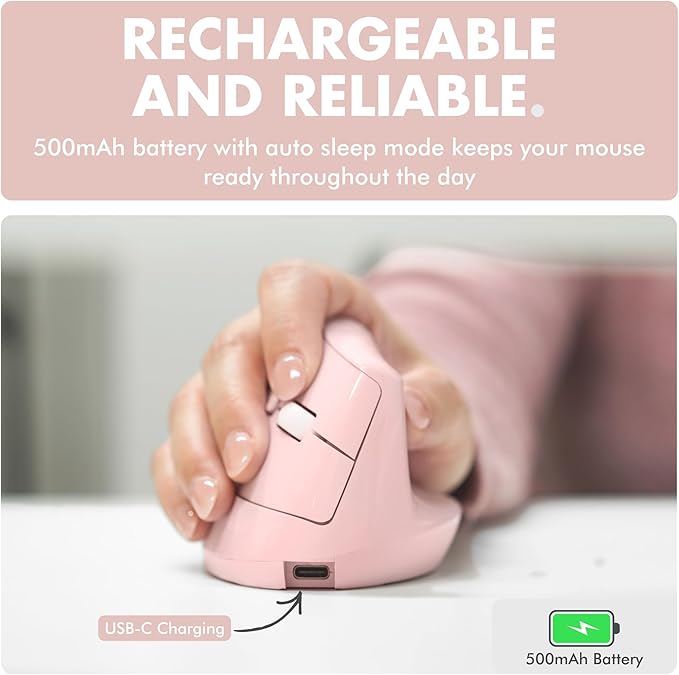 X9 Performance Wireless Vertical Ergonomic Mouse - (BT + 2.4Ghz) - Click in Comfort - Up to 4000 DPI, 6 Button, Rechargeable - Bluetooth Ergonomic Vertical Mouse Wireless - for Mac and PC - Pink