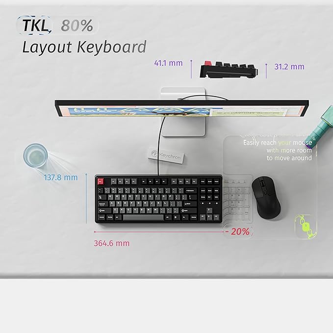 Keychron C3 HE TKL Wired Mechanical Keyboard (80% Layout), Magnetic Switches with Adjustable Actuation, Rapid Trigger, RGB Backlight & Side Lighting, Double-Shot PBT Keycaps – Mac/Windows/Linux