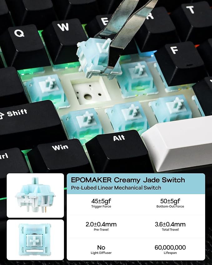 EPOMAKER TH99 Tri-Mode Wireless Mechanical Keyboard with 8000mAh Battery, Hot Swappable Custom RGB Gaming Keyboard with Numpad, Gasket Creamy for PC/Mac/Office (Black, Creamy Jade)