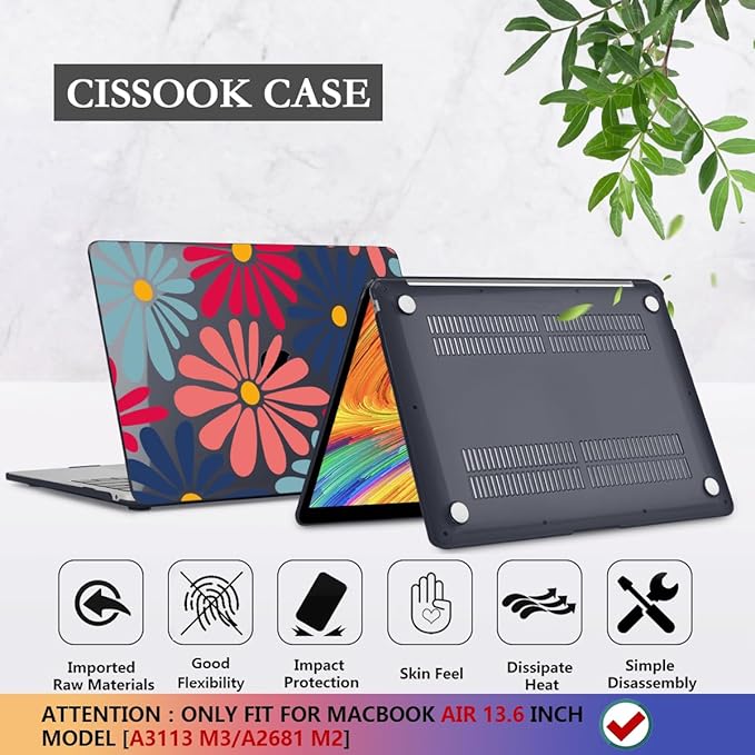 CISSOOK Compatible with MacBook Air 13 inch Case 2026 2025 2024 2023 2022 Release M5 M4 M3 M2, Hard Shell Cover Keyboard Skin for MacBook Air 13.6 inch A3449 A3240 A3113 A2681, Daisy Flowers