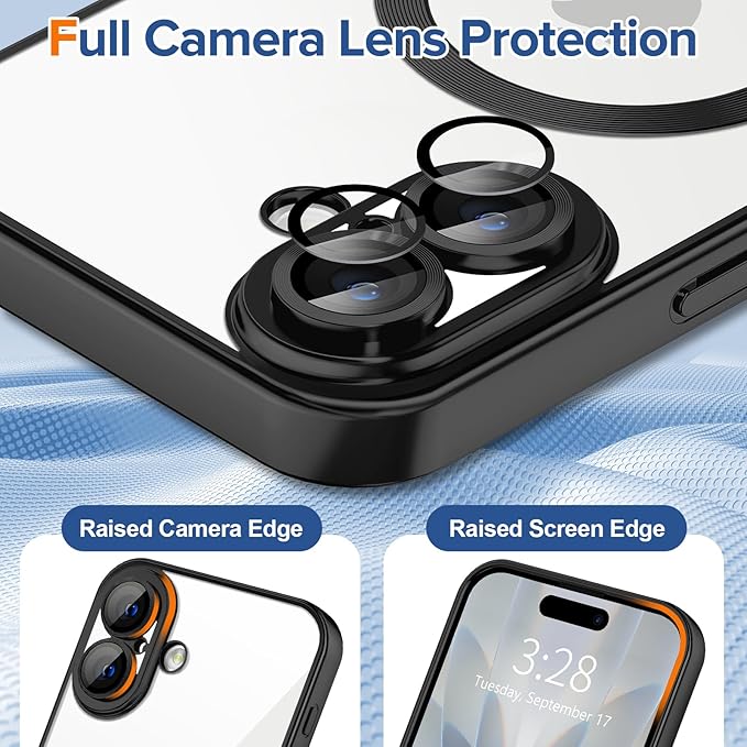Hython Magnetic Clear for iPhone 17 Case with Camera Lens Protector [Compatible with MagSafe] Luxury Plating Edge Slim Soft TPU Cover Protective Phone Case for iPhone 17 6.3", Matte Black