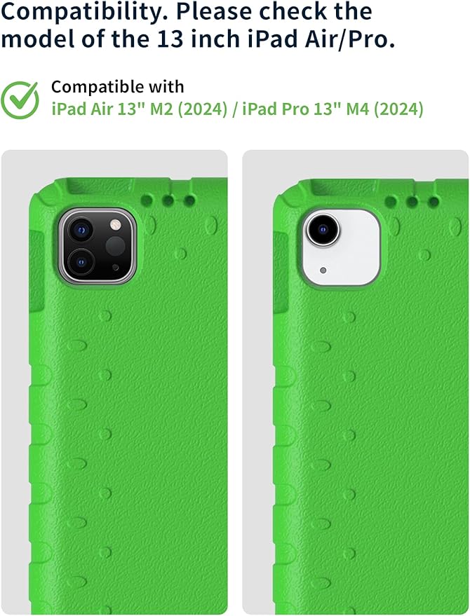 for iPad Pro 13 inch Case 2024 with Pencil Holder and Anti-Slip Hand Stand, Super Protection Rugged EVA Shockproof Kids Cover Compatible with iPad Pro 13-inch (M4)-Green