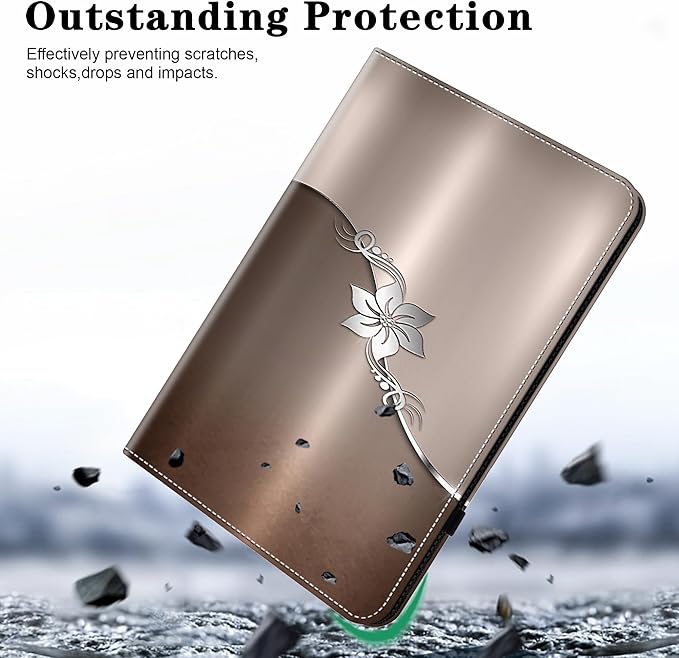 Case for iPad 6th / 5th Generation (2018 2017 Model, 9.7 Inch), iPad Air 2 (9.7 Inch) with Pen Holder & Card Slots, Premium PU Leather Flip Folio Kickstand Case - Silver Flower
