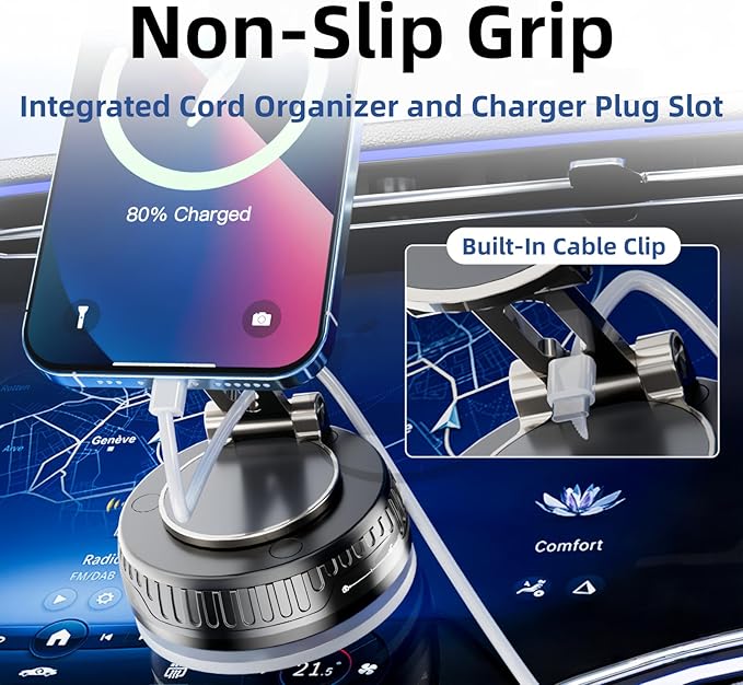 2026 Upgraded Magnetic Car Phone Mount for MagSafe: 360° Rotatable Adjustable Holder with 180+LBS Strong Suction Cup & 3800gf Magnet, Compatible with iPhone 17/16/15 Series & Android Devices