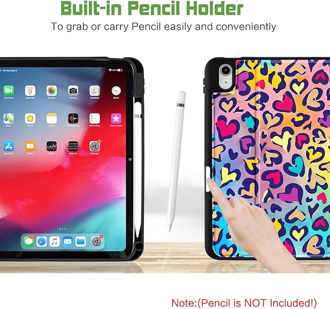 for iPad (A16) 11Th/10Th Generation Case 2025/2022, for iPad A16 Case 11Th/10Th Generation, 10Th/11Th Gen Slim Cover Pencil Holder & 4 Viewing Angles & Typing Stand, Colorful Love Leopard