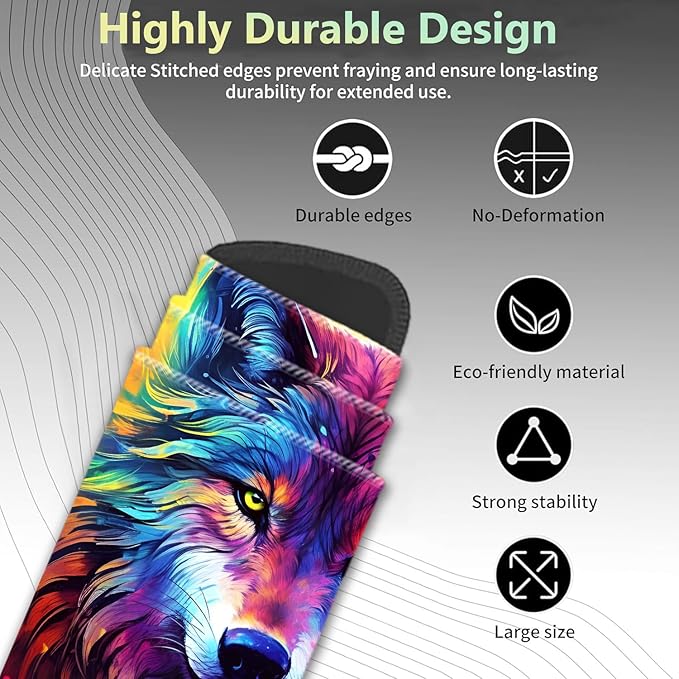 Extended Non-Slip Mouse Pad + Mouse Wrist Rest + Lace-Shaped Coaster Set, Ergonomic Design, Suitable for Desk and Home Gaming Table Mat, Colorful Space Wolf