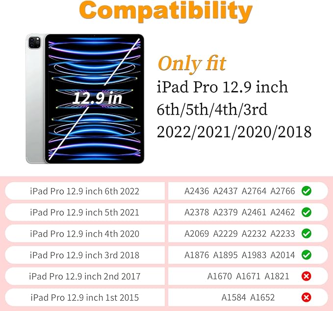 for iPad Pro 12.9 Case 6th/5th/4th/3rd Generation with 360° Rotating Stand & Pencil Holder, Heavy Duty Cute Cover for iPad Pro 12.9 inch 2022/2021/2020/2018, Red