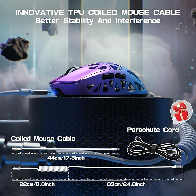 ATTACK SHARK R2PRO 45g Superlight Magnesium Alloy Mouse, PixArt PAW3950 Sensor, 42000DPI, 8000Hz Wireless Polling Rate, 2.4G/BT/Wired Gaming Mouse, Programmable Mice with Coiled Cable, PC/Mac, Purple