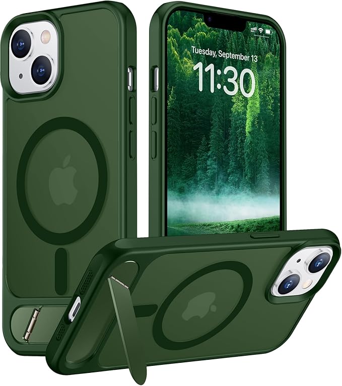 Magnetic Compatible with iPhone 14 Case/iPhone 13 Case,[Built-in Invisible Kickstand][Compatible with MagSafe][Military Grade Shockproof] Slim Translucent Matte Phone Case for iPhone 14/13 6.1"