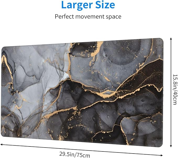 Grey and Black Marble Large Extended Mouse Pads XL Mousepad with Stitched Edges Marbling Non-Slip Rubber Base Computer Keyboard Pad Desk Mat for Home Office Desk Decor, 29.5" X 15.8"