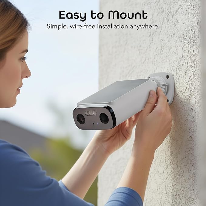 Geeni Falcon Smart Solar Battery Camera 2K+ – Outdoor Camera Wireless, Weather Resistant with Solar-Powered Battery, Motion Alerts, Color Night Vision, Two-Way Audio — 2-Pack, White