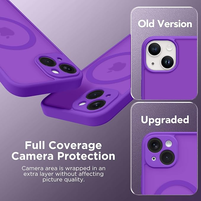CAPRARO Magnetic for iPhone 14 Case, [Compatible with MagSafe] [Full Camera Protection] Shockproof Protective Slim Translucent Matte Phone Case for iPhone 14 6.1'', Neon Purple