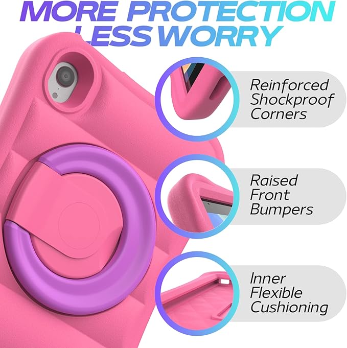 Kids Case for iPad mini 7 (A17 Pro) 2024 / Mini 6th Gen 2021 8.3 inch – Lightweight Flexible Shockproof Rotating Stand Handle Rugged Cover for iPad mini 7th 6 Generation Girls Boys, Pink