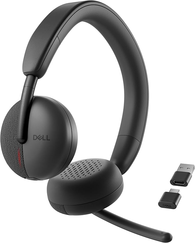 Dell WL3024 Wireless Headset - Leatherette Headband, Built-in AI-Based Noise Cancellation Microphone, Boom mic - Black