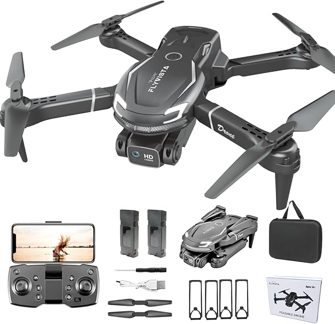 FLYVISTA Cool Mini Drone with Camera for Kids Adults Beginners, 1080P FPV Camera Remote Control Drone for Kids with 2 Batteries, One-Click Take Off/Landing, Altitude Hold, Headless Mode, 360° Flips, 3-Gear Speeds , Emergency Stop, Toys Gifts for Adults...
