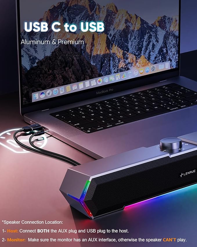 LENRUE G11 Computer Speakers for Desktop, Touch Lights PC Speakers with Surge Clear Sound, USB C/USB Powered, AUX Audio for Computer Desktop PC Laptop Desk