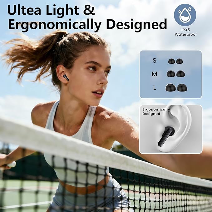 Touch Screen Earbuds, Wireless Bluetooth in-Ear Headphones with ANC Noise Cancelling, 60H Playtime, IPX5 Waterproof for Sports Gym Work Travel