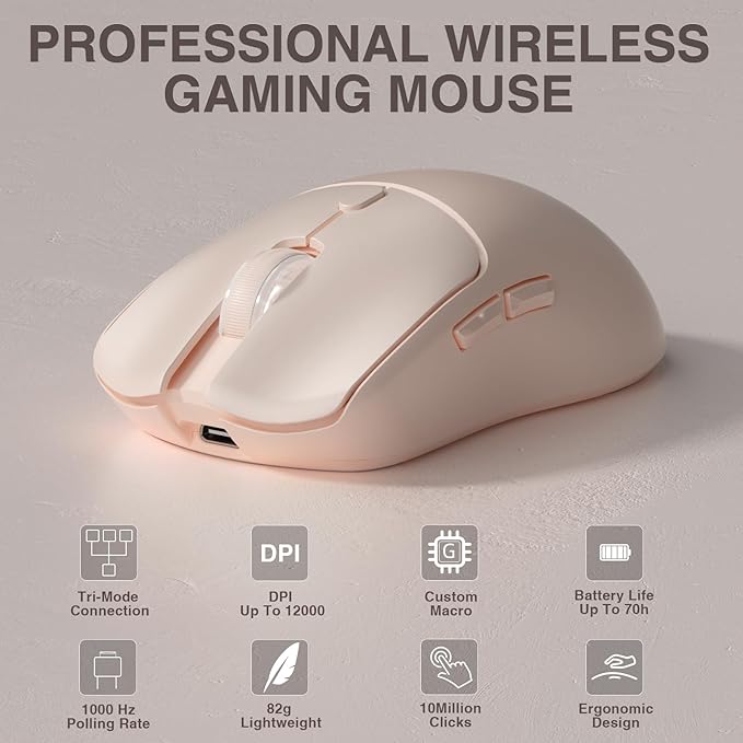 AULA SC580X Wireless Gaming Mouse, Tri-Mode 2.4G/BT5.0/USB-C Gaming Mice with 12000 DPI, 6 Programmable Buttons, Rechargeable Computer Mouse for Laptop/PC/Mac/Tablet