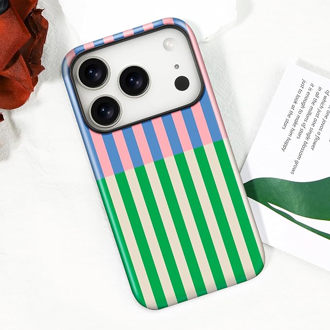 Magnetic for iPhone 16 Plus Case Cute Stripes Phone Case, Shockproof Slim TPU and Hard PC Protective Phone Cover Compatible with MagSafe Designed for Women Girls, Gray