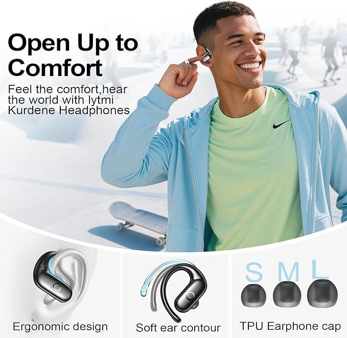 xiwxi Wireless Earbuds Bluetooth Headphones,Over Ear Buds for Sport with Deep Bass Sound,60Hrs Playtime Earphones Designed Comfort Fit with Earhooks for Running,Meeting,Workout-Black