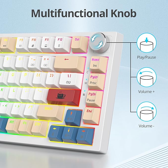 Guffercty kred 75% Retro Keyboard with Knob, Custom Gasket Mounted Wired Mechanical Gaming Keyboard 75 Percent RGB Hot Swap for Mac/Windows/Linux (Gasket 82 Soy Milk)