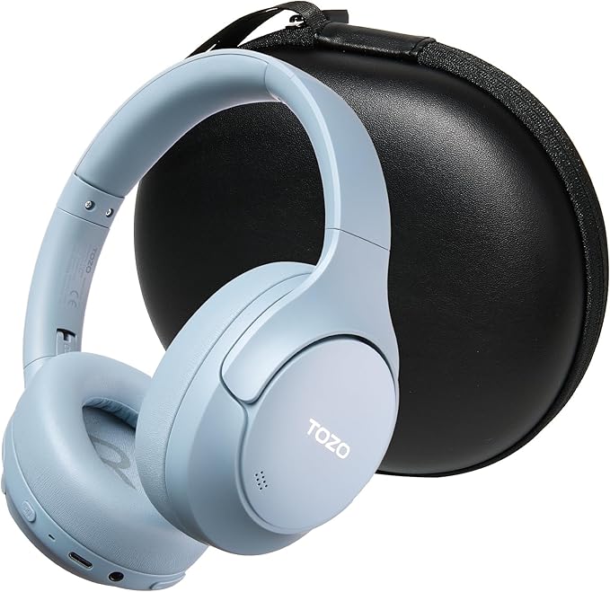 TOZO HT3 Hybrid Noise Cancelling Headphones, 90H Battery Life Wireless Over Ear Bluetooth 6.0 Foldable Headset, AI Voice Assistant with 5 Mics, Connect 2 Devices & Hi-Res Sound, 32 Audio EQ, with Case