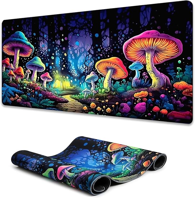 Gaming Mouse Pad, Blacklight Waterproof Large Non-Slip Rubber Base Mouse Mat, Glow in The Dark Desk Pad, 31.5 x 11.8 inches, Mushroom
