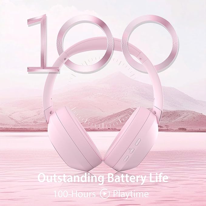 Active Noise Cancelling Headphones, 100H Playtime Headphone Wireless Bluetooth, Bluetooth Headphone with Microphone, Over Ear Wireless Headphones with Deep Bass,Fast Charging for Travel