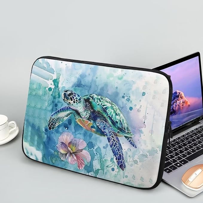 Flower Sea Turtle Laptop Protective Sleeve for Women Men Computer Sleeve 17 inch Tie Dye Laptop Case Bag Portable Computer Carrying Case Suitable GITS for Teens Tablet Bags Hippie