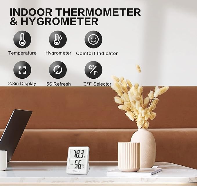 DOQAUS Digital Hygrometer Indoor Thermometer Humidity Gauge Room Thermometer with 5s Fast Refresh, Accurate Temperature Humidity Meter for Home, Office, Babyroom, Greenhouse (White)