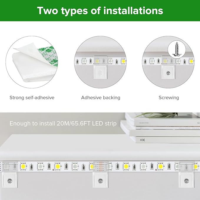 TYMXGHF transparent Strip Light Clips,Self Adhesive with Screws Mounting Holder,50Pcs LED Strong Fixing Clips And Screws For 0.47in/12mm Width IP30/65/ip67 2-6PIN Strip Lights,Fairy String,LED String