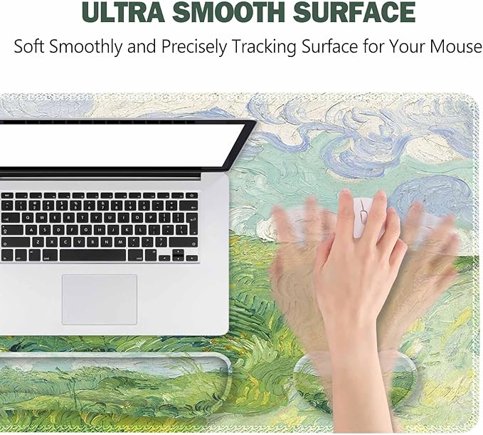 ToLuLu Extended Gaming Mouse Pad, Memory Foam Ergonomic Keyboard Mouse Wrist Rest Support Set, Large Desk Mat with Stitched Edges, Non-Slip Base Mousepad for Home Office Game and Study, Green Theme