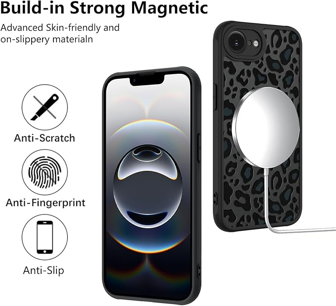 KANGHAR Case for iPhone 16e/17e Phone Case [Compatible with Magsafe] Leopard Printed Pattern Cute Cheetah Protective Magnetic Case for Girls Women Men 6.1"