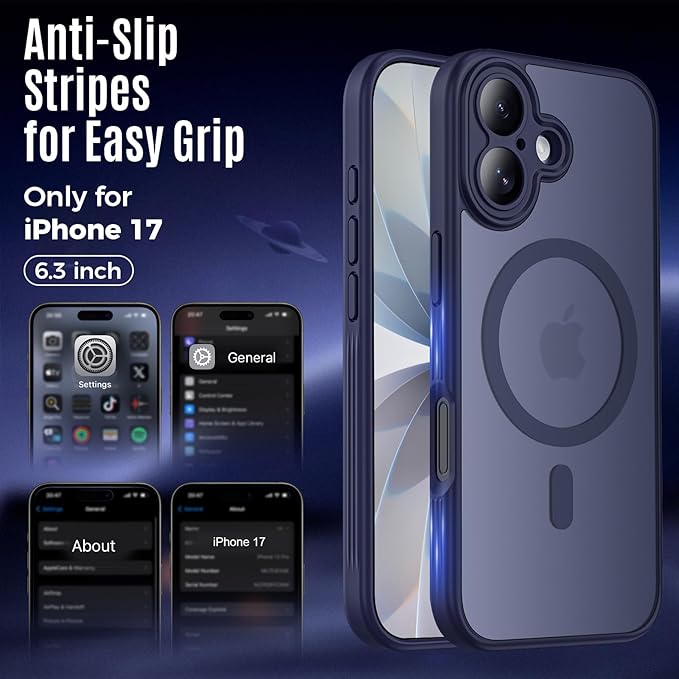 Symcele Designed for iPhone 17 Case, Compatible with MagSafe, [Camera Protection] [15FT Military Droptection] Shockproof Translucent Matte Anti-Slip Phone Case, 6.3", Deep Blue