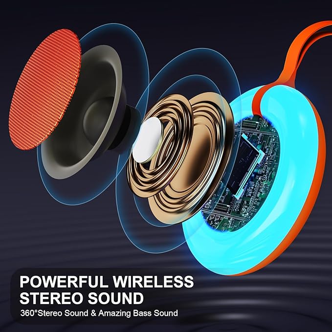 Bluetooth Shower Speaker,IPX7 Waterproof Speaker with Dynamic LED Light,Portable Bluetooth Speakers,Floating, True Wireless Stereo for Outdoor/Pool/Beach,BT5.3/TF-Card,Ideal Gifts(Orange)