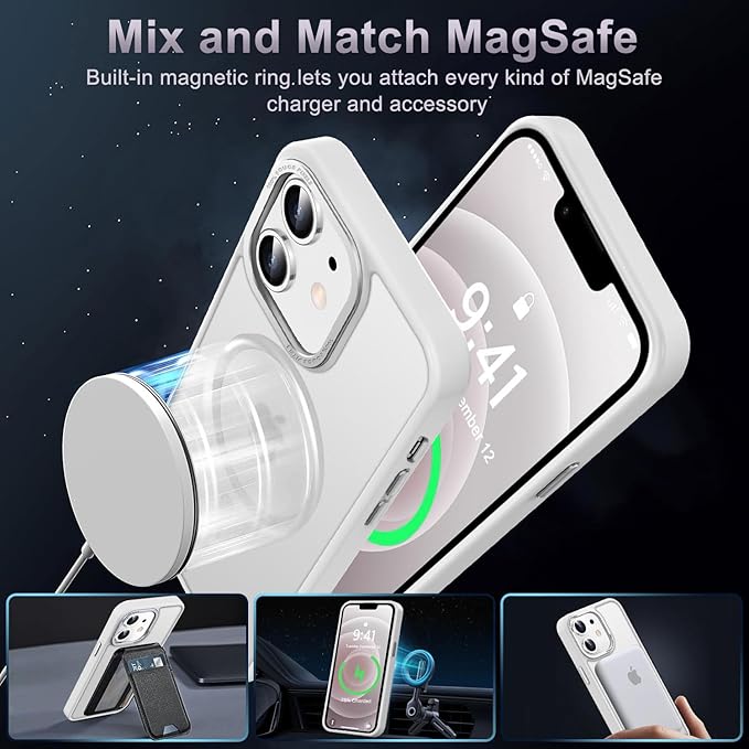 Newfuture Designed for iPhone 12 Case/iPhone 12 Pro Case with Magnetic [13 FT Military Drop Protection] [Compatible with Magsafe] Translucent Shockproof with Anti-Fingerprint Phone Case, Frosted White