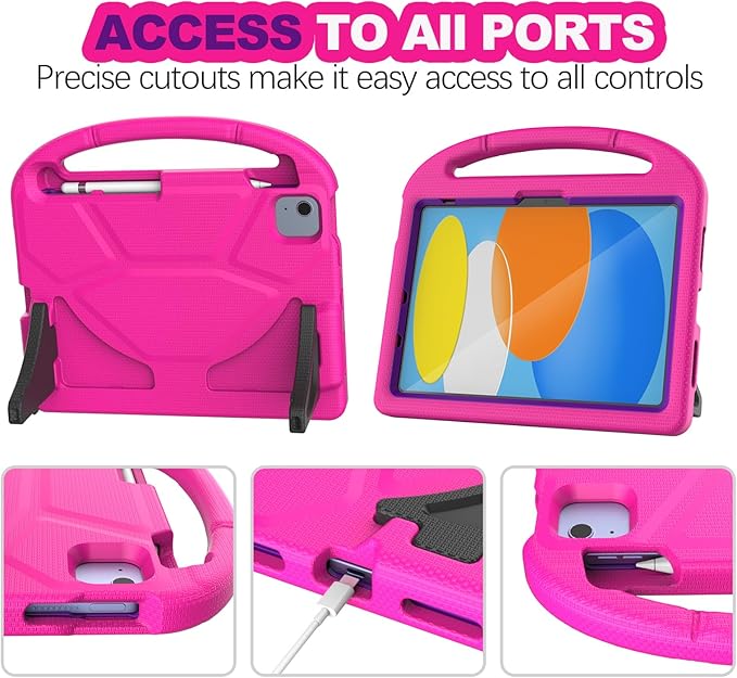 YIHE Kids Case for iPad A16 11th Generation (11" 2025) & 10th Gen (10.9" 2022) | Shockproof Tablet Cover with Built-in Screen Protector & Pencil Holder for iPad 10.9/11 Inch, Pink Purple
