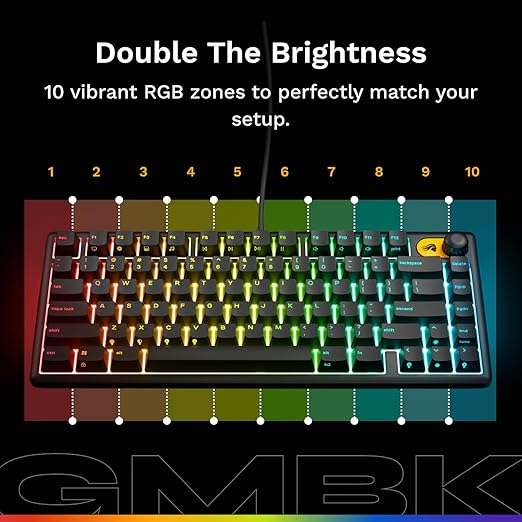 GLORIOUS Gaming Keyboard GMBK 75% - Swappable MX Compatible keycaps, Detachable USB Cable, IP57 Water and dust Resistant, 10 Zone RGB Lighting, Quiet switches - 321x137x41 mm - English QWERTY Layout